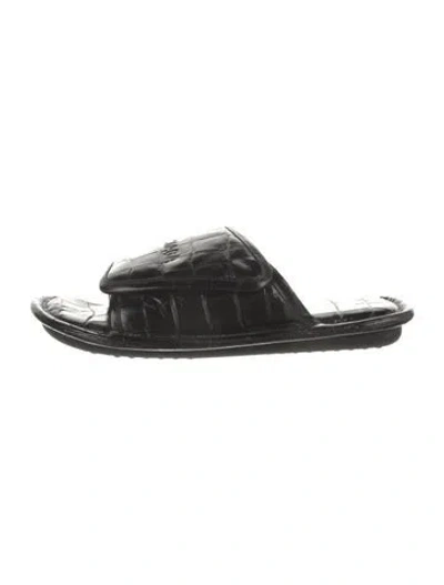Pre-owned Balenciaga Embossed Leather Slides In Black