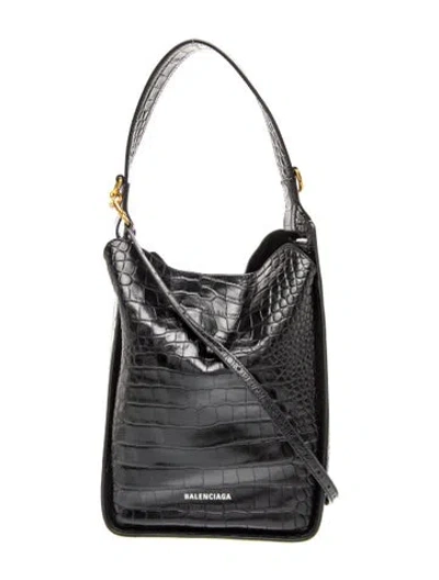 Pre-owned Balenciaga Embossed Leather Tool Medium In Black
