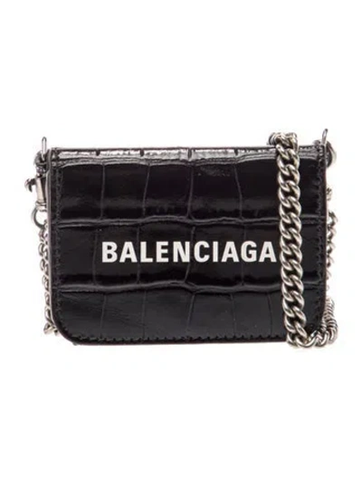 Pre-owned Balenciaga Embossed Leather Wallet On Chain Mini In Black