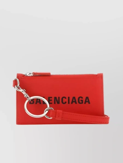 Balenciaga Embossed Leather Zip Wallet In Red