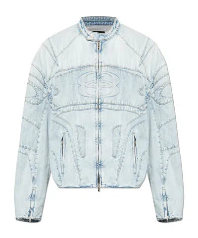 Balenciaga Embossed Logo Denim Jacket In Blue