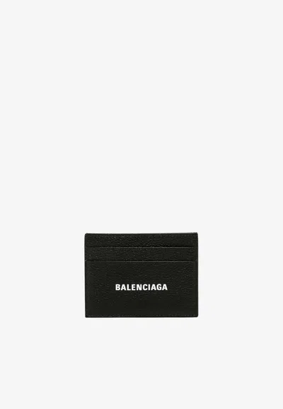 Balenciaga Embossed Logo Leather Cardholder In Black