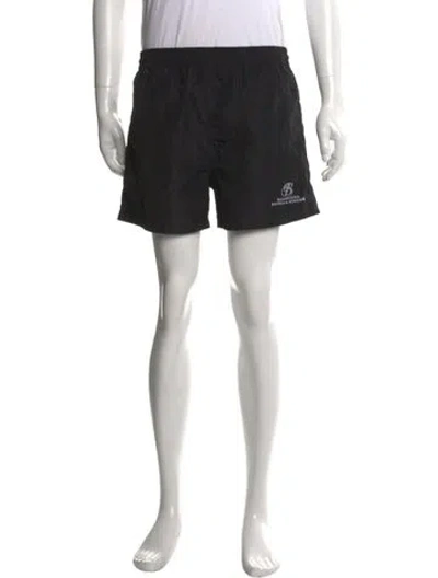 Pre-owned Balenciaga Embroidered Accent Swim Trunks In Black