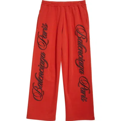 Balenciaga Embroidered Baggy Fleece Pants In Red