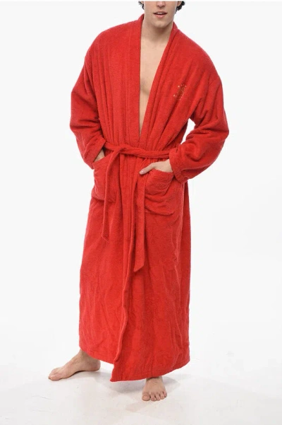 Balenciaga Embroidered  Hotels Terry Bath Robe In Red