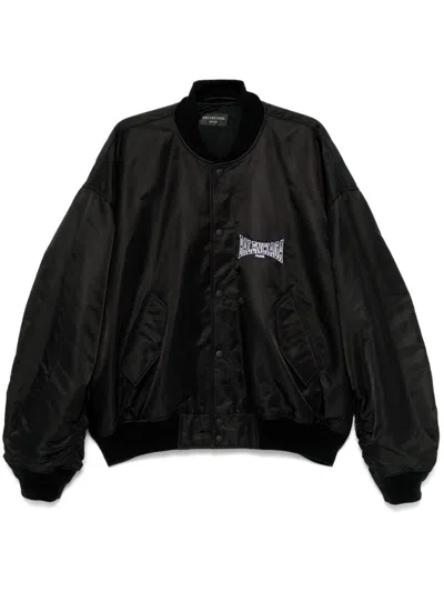 Balenciaga Embroidered Bomber Jacket In Black
