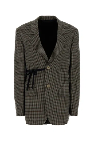 Balenciaga Embroidered Checked Lyocell Blazer For Women In Green