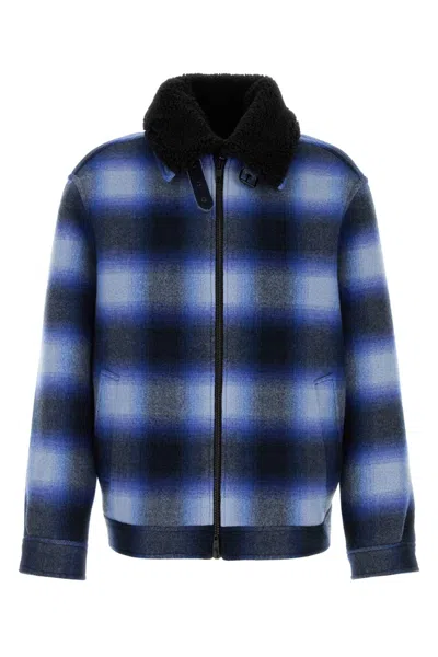 Balenciaga Embroidered Checked Wool Bomber Jacket For Men In Blue