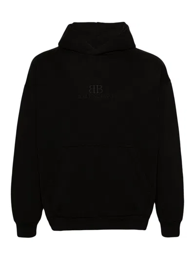 Balenciaga Logo-embroidered Cotton Hoodie In Black