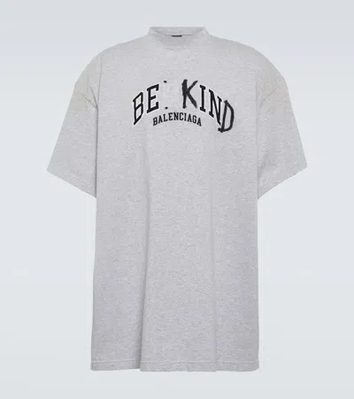 Balenciaga Embroidered Cotton Jersey T-shirt In Grey