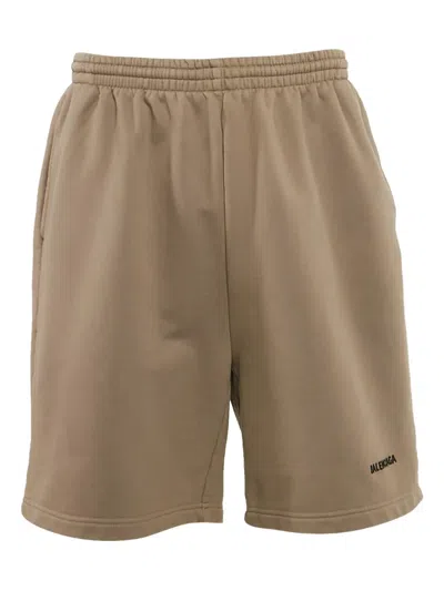 Pre-owned Balenciaga Embroidered Cotton Track Shorts In Brown