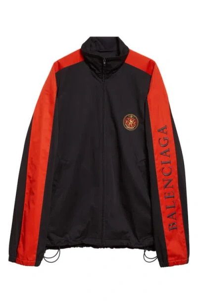 Balenciaga Embroidered Crest Track Jacket In Black