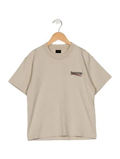 Pre-owned Balenciaga Kids' Embroidered Crewneck Graphic T-shirt In Neutrals