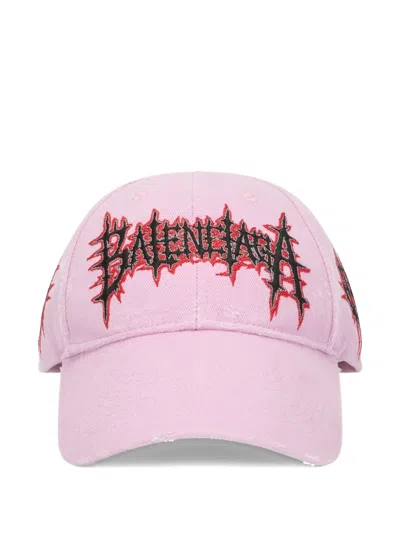Balenciaga Embroidered Distressed-effect Cap In Pink