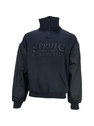 Pre-owned Balenciaga Embroidered Half-zipped Sweatshirt In Black