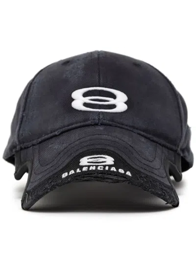 Balenciaga Double Unity Cotton Baseball Cap In Black