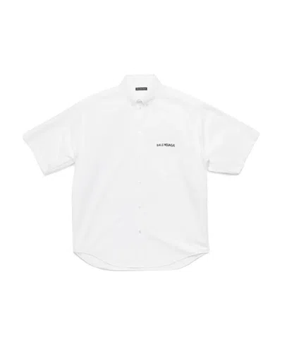 Balenciaga Embroidered-logo Cotton Shirt In White