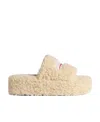 Balenciaga Faux Shearling Platform Slide Sandals In Nude