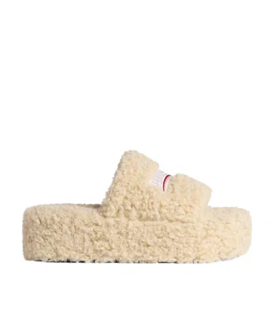 Balenciaga Faux Shearling Platform Slide Sandals In Neutral