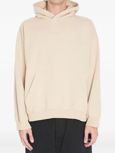 Balenciaga Embroidered-logo Fleece Hoodie In Brown