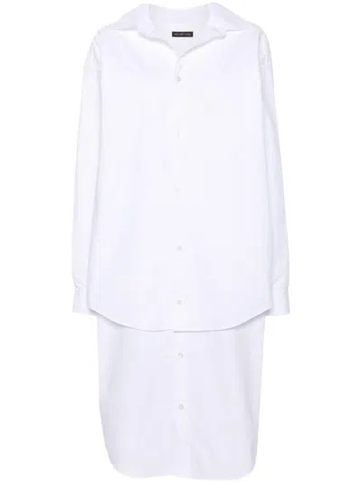 Balenciaga Embroidered-logo Layered Shirt Dress In White