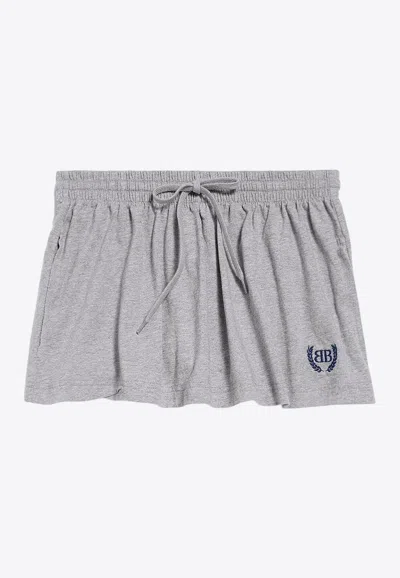 Balenciaga Embroidered Logo Mini Skirt In Gray