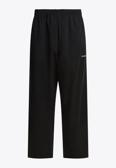 Balenciaga Embroidered Logo Track Pants In Black