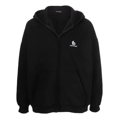 Balenciaga Embroidered Logo Zip-up Hoodie 'black'