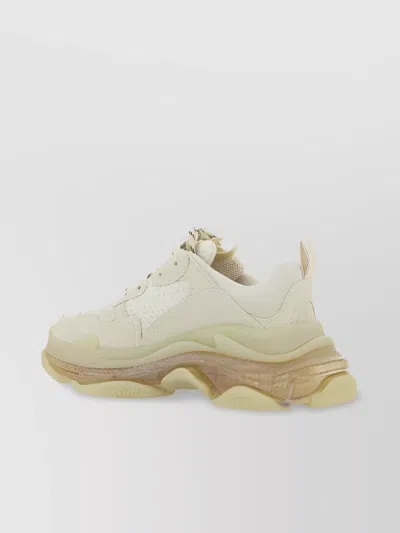 Balenciaga Embroidered Paneled Platform Sneakers In Neutral