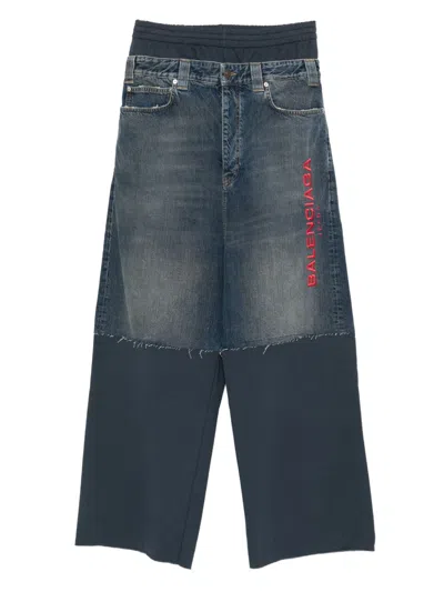 Balenciaga Embroidered-patchwork Trousers In Black