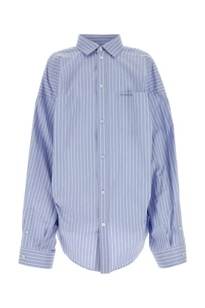 Balenciaga Embroidered Poplin Oversize Shirt In Blue