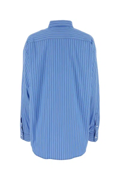 Balenciaga Embroidered Poplin Oversize Shirt In Blue