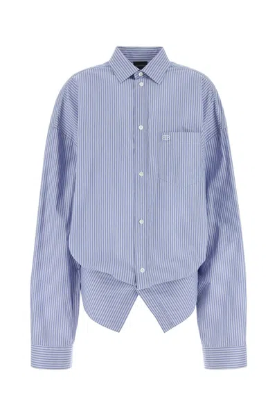 Balenciaga Embroidered Poplin Shirt In Blue