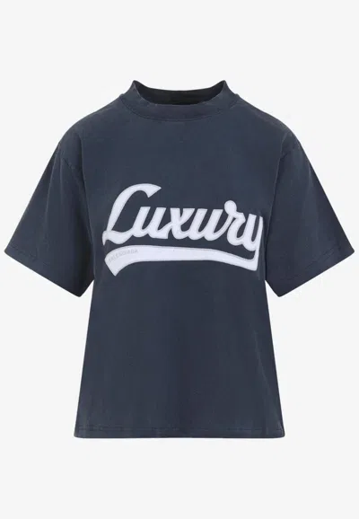 Balenciaga Embroidered Short-sleeved T-shirt In Blue