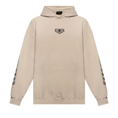 Pre-owned Balenciaga Embroidered Sleeve Bb Logo Popover Hoodie 'beige/black' In Tan