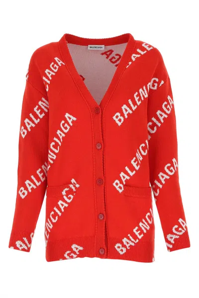 Balenciaga Embroidered Stretch Cotton Blend Oversize Cardigan In Multicolor
