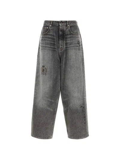 Balenciaga Embroidered Whiskered Jeans In Gray