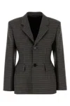 Balenciaga Checked Padded Wool Blazer In Khakinavy