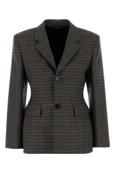 Balenciaga Checked Padded Wool Blazer In Multicolour