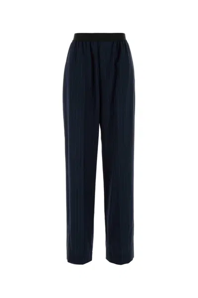 Balenciaga Embroidered Wool Striped Pant For Women In Blue