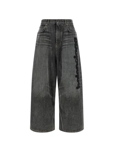 Balenciaga Embroidered-logo Baggy Jeans In Gray