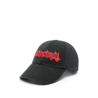 Balenciaga Embroidered Distressed-effect Cap In Black