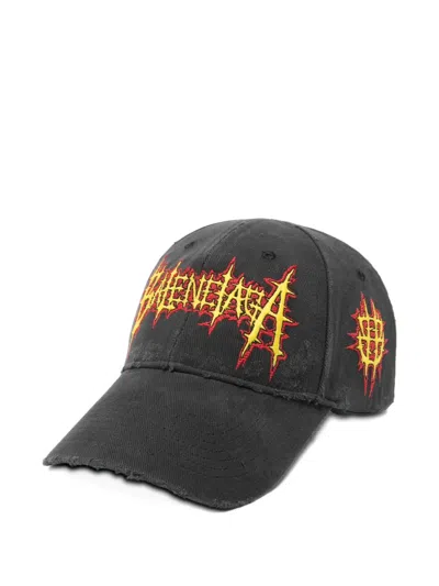 Balenciaga Embroidery Distressed Baseball Cap In Multi