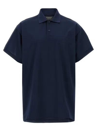 Balenciaga Embroidery Polo Shirt In Blue