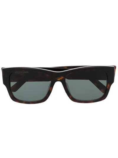 Balenciaga Enamelled-logo Square-frame Sunglasses In Brown