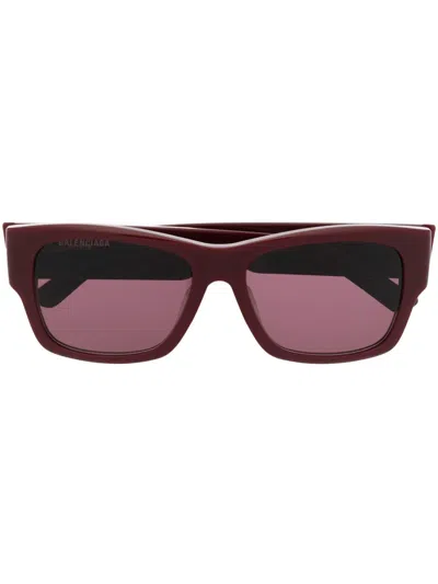 Balenciaga Enamelled-logo Square-frame Sunglasses In Rot