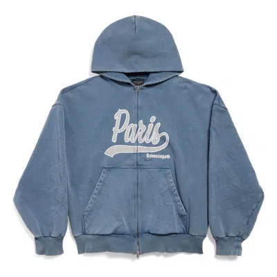 Balenciaga Enjoy Paris Full Zip Hoodie Regular Fit 'faded Blue'