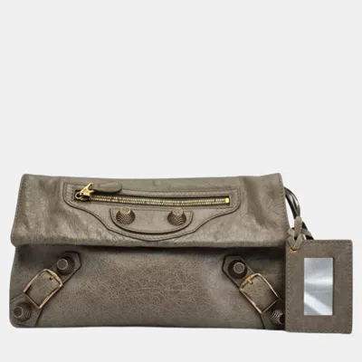 Pre-owned Balenciaga Envelope Grey Leather Clutch Bag In Gray