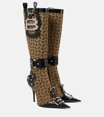 BALENCIAGA ESSEX LEATHER-TRIMMED KNEE-HIGH BOOTS