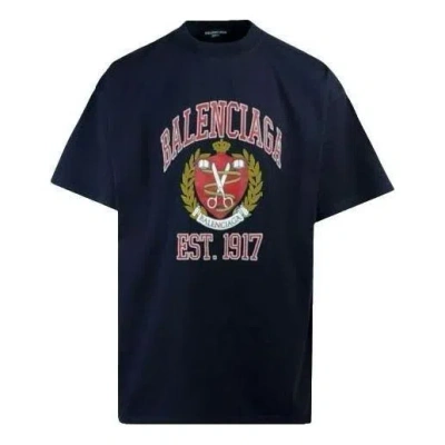 Balenciaga Est. 1917 College Logo Print Cotton T-shirt 'black' In Blue